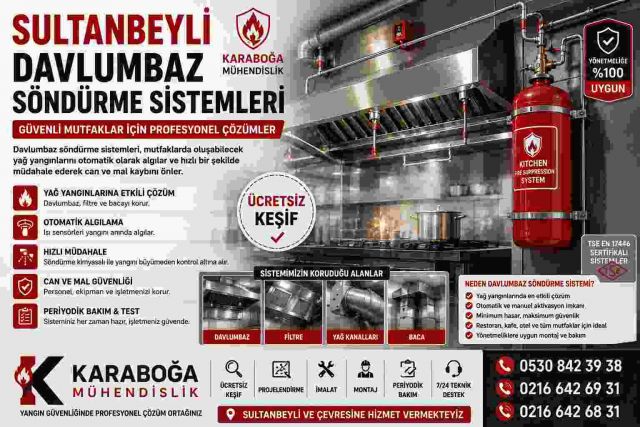 Sultanbeyli Davlumbaz Söndürme Sistemleri | Endüstriyel Mutfak Yangın Güvenliği | Karaboğa Mühendislik